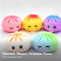 12 Pieces Silicone-Style Dumpling Squishy Toy Display Box Cartoon Face Squishy
