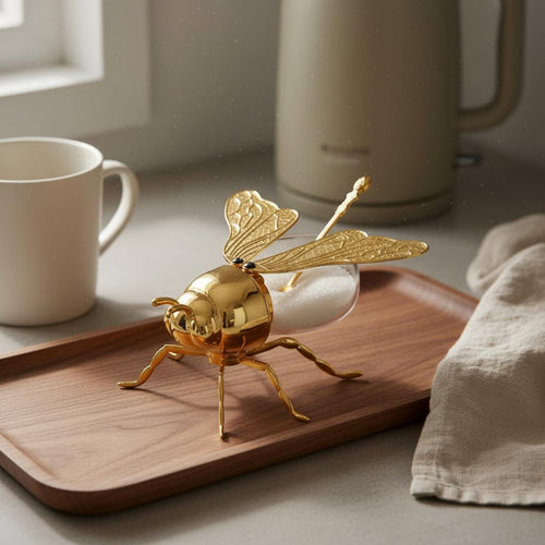 Gold Bee Sugar Pot Transparent Body Bee Sugar Bowl Multifunctional for Tea Time