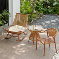 Outdoor Garden Table Set, 3-Piece, with Artificial Rattan, Brown, for Balcony, Garden, Hotel