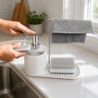 Manual Press Soap Dispenser with Sponge Holder for Kitchen Sink