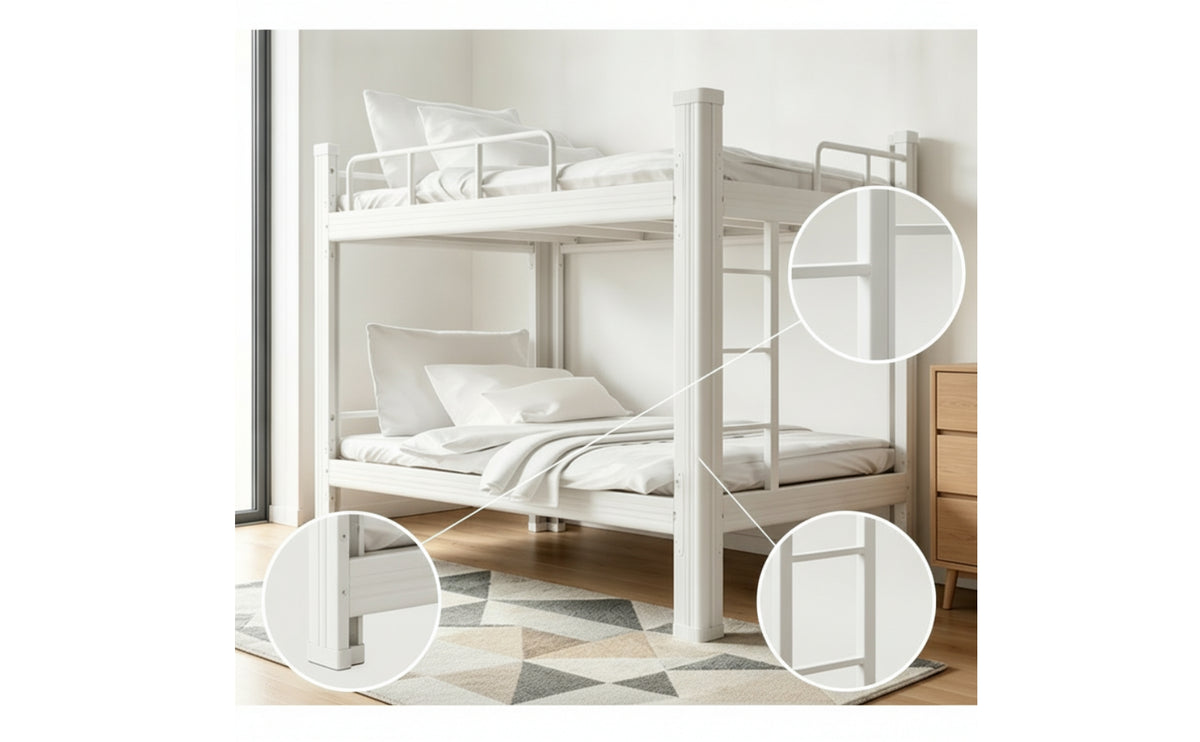 Iron Bunk Bed Double-Layer Metal Bunk Bed Space-Saving Furniture for Students, Roommates, Student Apartments, Worker Housing, Shared Bedrooms
