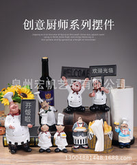 Modern Chinese Style Resin Chef Figurine Set for Kitchen Decor