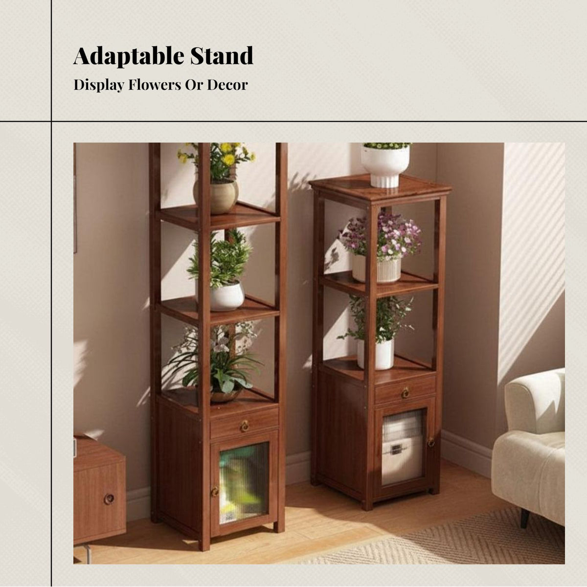 New Chinese Bamboo End Table, Corner Table, Multitier Storage Shelf