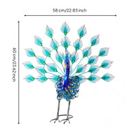 Bird Garden Sculpture Feather-Like Leaves Metal Peacock Ornament Curled Body