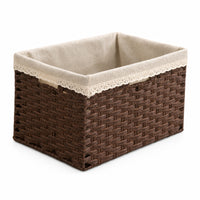 Woven Basket with Textile Textile-Lined Open-Top Tabletop Organizer Decorative