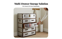 Retro Design 5-Drawer Trunk design Chest Distressed Finish 5-Drawer upright Cabinet Rivet features Storage Furniture Handmade Craftsmanship for Homeowners, Interior Decorators, Office Workers, Living Room, Entryway, Hallway, Bedroom