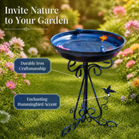 Metal Bird Bath for Native Birds, 17.7 inch Outdoor Bird Feeder, Weather Resistant Garden Art for Backyard, Navy Blue