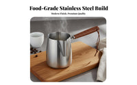 Internal Measurement Markings Coffee Latte Art Pitcher Multi-Purpose Stainless Steel Milk Pot Thickened Composite Bottom Mini Saucepan with Spout Induction Compatible for Home Cooks, Students, Parents, Stovetop, Cafe, Kitchen, Breakfast Making