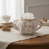 Floral Teapot Tissue Box Printed Text Home Decor Rounded Body