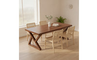Walnut Finish Rubberwood Dining Table Thick Solid Wood Dining Table Heavy Duty Furniture Natural for Families