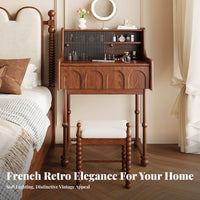 Bedside Vanity Cabinet French aesthetic Dressing Table Storage Drawer Cushioned Stool Included for Teens