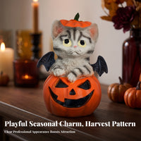 Spooky-Cute Pumpkin Cat Figurine