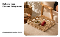 Hand Woven Tray with Handles Handwoven Handle Tray Beige