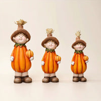 3 Pieces Pumpkin Scarecrow Figurine Hand-Painted Ceramic Pumpkin Figure Whimsical Scarecrow Statue with Hat for Tabletop, Shelf, Entryway