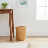 Wooden Trash Can with Lid Easy to Clean Nordic Design Paper Basket Thickened and Wood Grain Trash Can for Living Room, Kitchen, Washroom