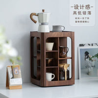 Walnut Rotating Four-Tier Desk Organizer for Cups and Saucers