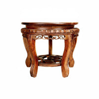Antique Look Carved Wooden Tray Stand Heavy Duty Round Wood Stand Wooden Display Riser for Living Room, Garden
