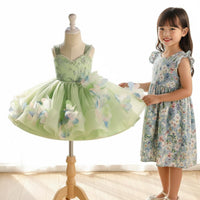 Green Flower Girl Dress with Train Large Back Bow for Wedding, Performance