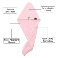 Microfibre Towel Hair Wrap for Women with Coral Fleece for Quick Drying, Lightweight Head Turban for Haircare After Shower or Swimming Pool