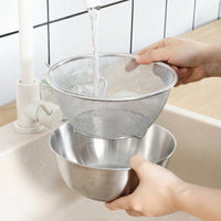 Kitchen Colander Bowl with Handles, Stainless Steel Double Layer Colander and Rice Washing Bowl, Modern Minimalist Style Vegetable Strainer