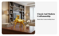 Symbol of Strength & Success Metal War Horse Statue Detailed Craftsmanship Golden Horse Statue for Business Owners, Living Room, Office Desk