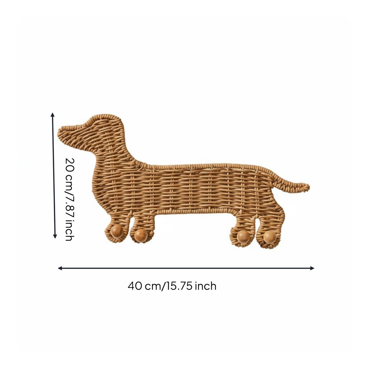 Woven Dachshund Hook Rack Decorative Home Organizer Space-Saving for Entryway