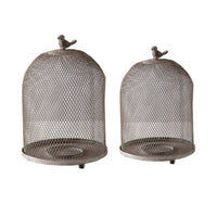 2 Pieces Birdcage Candle Lantern Weathered Birdcage Candle Holder Tabletop Iron Lantern with Bird Ornament for Dining Table