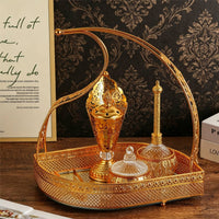 5 Pieces Ornate Scent Tray Set Luxury Golden Finish Scent Burner Set Decorative Scented Chips Burner