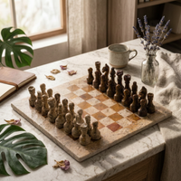 Chess Ornament with Chessboard Base Classic Stone Chess Ornament Premium Tabletop Sculpture for Living Room