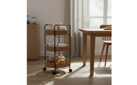 Imitation Rattan Rolling Cart Handwoven 3 Tier Basket Shelf Movable  Storage Cart for Living Room