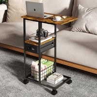 Movable Luxury Small Coffee Table Vintage Side Table C-shaped Storage Rack Trolley with Wheels for Small Apartments