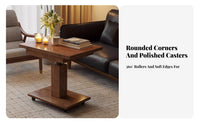 Adjustable Height Rolling Table Movable with casters Household Furniture Space-Saving Foldable surface for Living Room, Bedroom