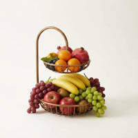 Two Tier Fruit Stand Ventilated Double Layer Fruit Rack Black Finish