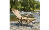 Padded Reclining Lounge Chair with Pillow Adjustable Folding Lounge Chair with Side Pocket Comfortable Foldable Lounger with Headrest Supportive for Camping