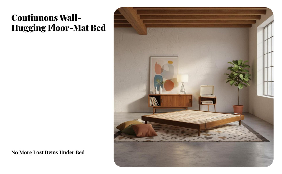 Lowsilhouette Wooden foundation Bed Frame Japanese design Headboardless tatami-design mat Frame Minimalist Design Mattress Base Flush perimeter for Apartment Dwellers, Minimalists, Homeowners
