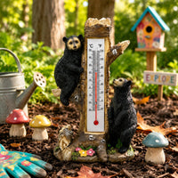 Bear Thermometer Statue Resin Creature Garden Thermometer Easy to Read for Patio