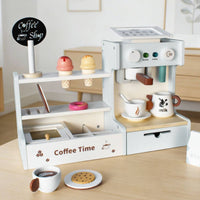 Children's Coffee and Imaginative Confections Food Set Complete Accessory Kit Wooden Coffee Maker Toy Set Realistic Sounds