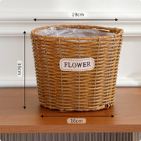 Flower Pot Basket Handwoven Round Wicker Planter Basket Plastic Weave
