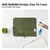 Canvas Brush Roll Multiple Compartments Organization Roll-up Paint Brush Case Portable Paintbrush Storage Pouch for Artists, Painters, Travel