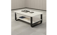Rectangular Wood Coffee Table Wide Tabletop Coffee Table with Storage Shelf Heavy Duty Living Room Furniture for Small Apartment Dwellers, Office