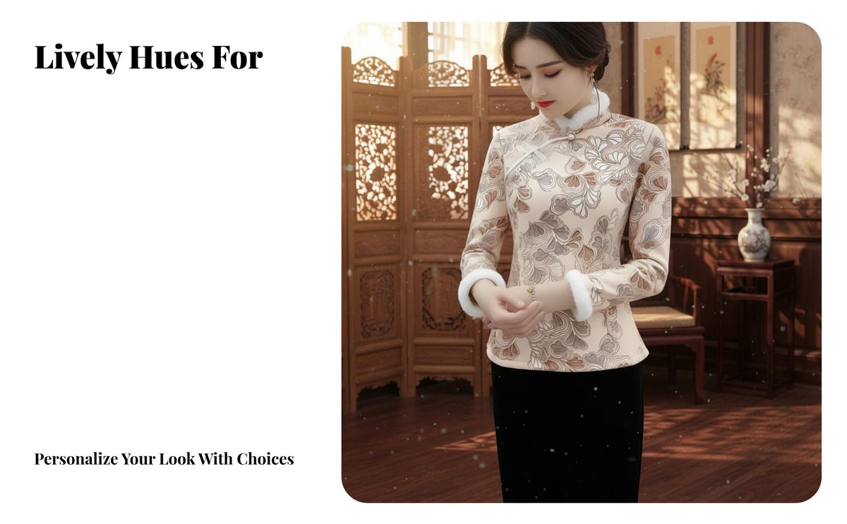 Women's Fleece Lined Ethnic Qipao Top, Modern Urban Short Style