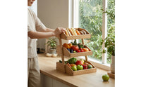 3 Tier Rack with Slatted Trays Rustic Countertop Vegetable Produce Rack Convenient Kitchen Organizer for Pantry
