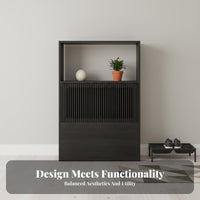 Multi-Compartment Cabinet Natural Wood Finish Floor Cabinet with Doors Modern Design Easy to Clean for Book Lovers, Home Office