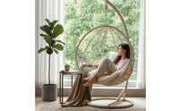 Rattan-Style Hanging Basket Chair with Stand Woven Hanging Chair with Stand Freestanding Furniture Sturdy for Balcony