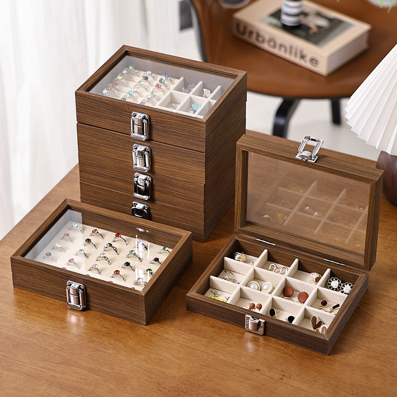 Walnut Jewelry Storage Box, Small Portable Case for Rings, Necklaces, and Earrings