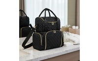 Double Layer Makeup Top Handle Handle Quilted Cosmetic Case Multiple Pockets Train Case for Salon