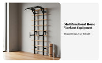 Multi-Functional Wall Mounted Swedish Ladder Multifunctional Beech Wood Rib Frame Full-Body Training Swedish Ladder Adjustable for Athletes, Families, Office Workers, Indoor, Living Room, Garage, Basement