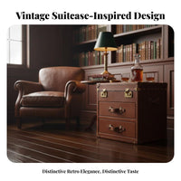 Suitcasedesign End Table Vintage Design Bedside Nightstand Distressed Finish With Drawer and Cabinet for Adults, Bedroom, Office