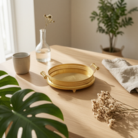 Decorative Metal Tray Gold-Tone Metal Serving Tray Shallow for Tea Service