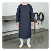 Hard-Wearing Long Sleeve Denim Apron Stain-Resistant Denim Work Gown Dustproof Reversible Wear Work Coat Large Pocket for Welders, Warehouse Workers, Mechanics, Workshop, Garage